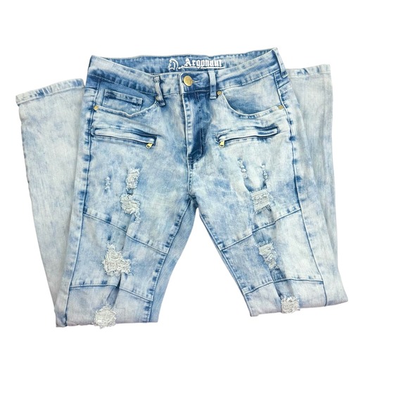 Argonaut Jeans Distressed Ripped Acid Wash Moto Style Denim‎ Pants, Size: N/A - Picture 1 of 11